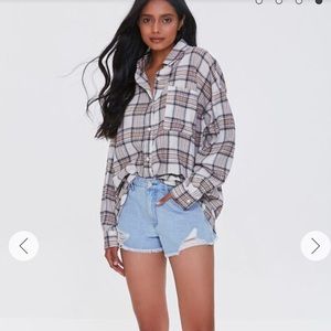 Plaid Longline Pocket Shirt in Rust/Multi